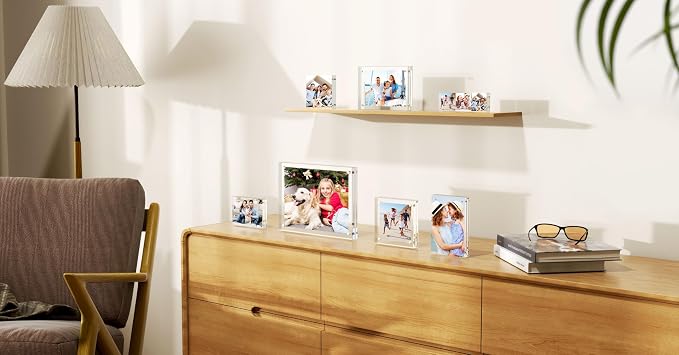 AITEE 8x10 Acrylic Picture Frames 3 Pack, Clear Picture Frames，20% Thicker | Freestanding Double Sided Magnetic Acrylic Lucite Frameless Transparent Square Frame Block Gift for Desktop Display