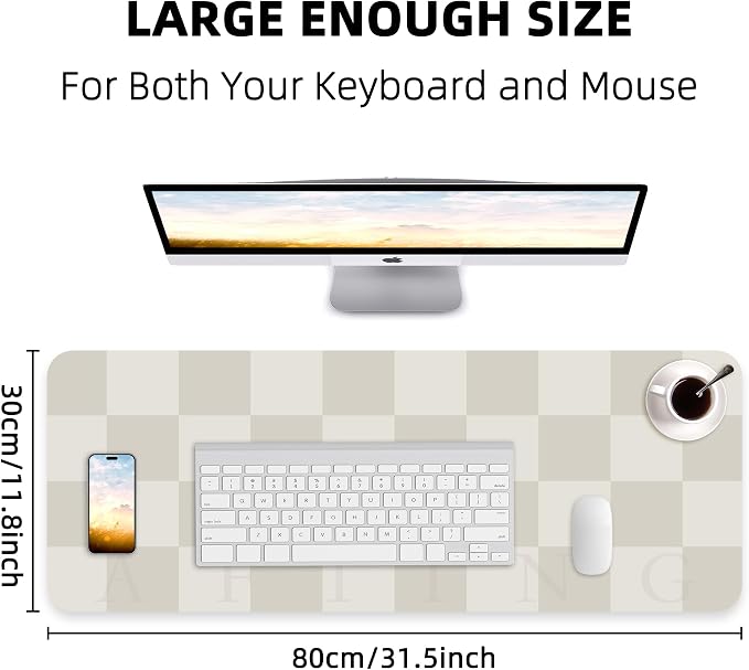 AFIING Leather Desk Mat, 31.5"x12", White Grey | Non-Slip Rubber Base, Easy Clean Surface, Desk Protection, Office & Home