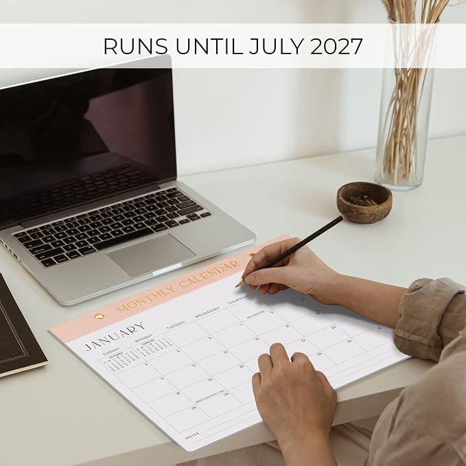 Aesthetic 2026-2027 Desk Calendar - Runs From January 2026 Until July 2027 - Minimalistic Office Desktop/Wall Calendar 14.5"x11.5" for Easy Organizing