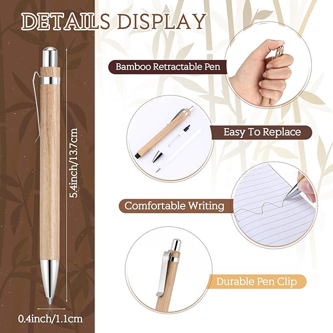 12 Pcs Bamboo Pens Employee Appreciation Gifts Engraving Wooden Ballpoint Pens Must Have for Writing Office Staff Coworkers(Stylish Color)