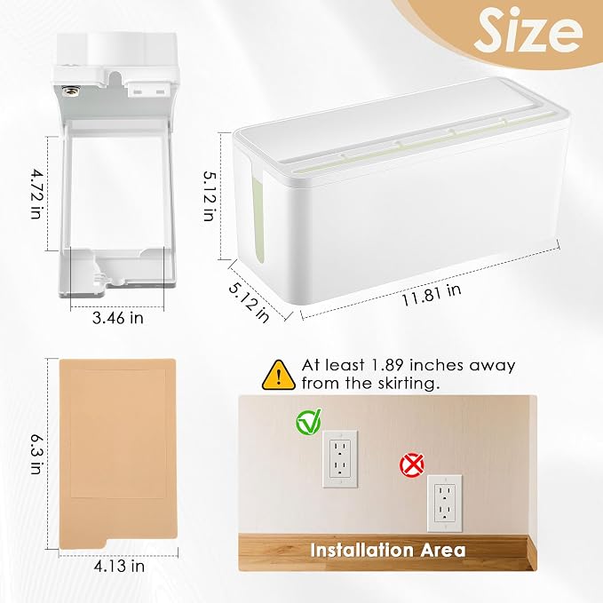 1 Pack Power Strip Cover Baby Proof & 1 Pack Outlet Cover Box | Cable Management Box with Lock, Baby Proof Power Strip with Holes for Wire Storage and Organization, Outlet Protector