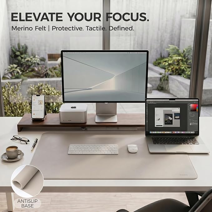 Large Desk Pad Non-Slip Desk Mat Protector for Keyboard Mouse Waterproof Vegan Leather Surface Faux Leather Laptop Mat Smooth Mouse Pad Premium Gift Tube Stone Gray 23.6" x 13.7"