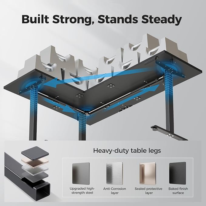 Agilestic L Shaped Standing Desk 63 inch Adjustable Height, Electric Corner Standing Desk, Sit Stand Computer Table with Splice Board, Black