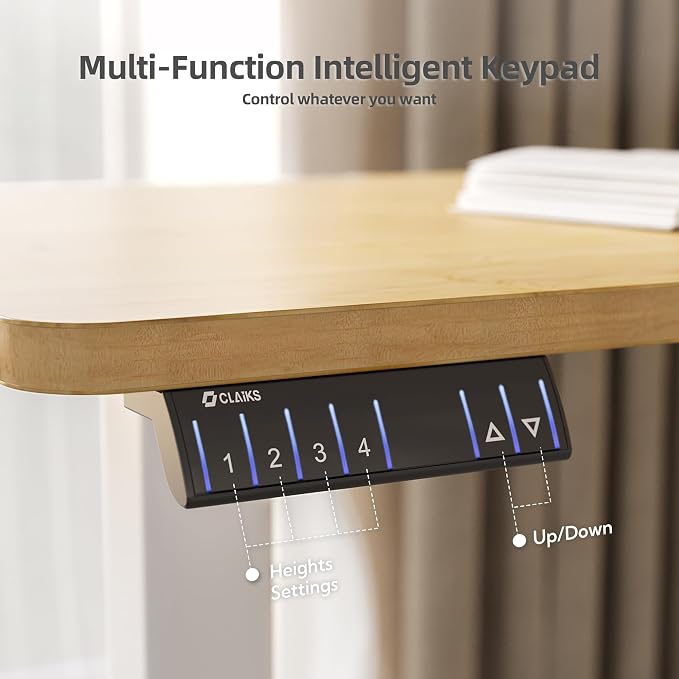 Claiks L Shaped Standing Desk Dual Motor 63x55 Inch Bamboo | Height Adjustable 28.5 to 47.2 Inches, 220lbs Capacity, Sturdy Steel Frame, Splice Board Included