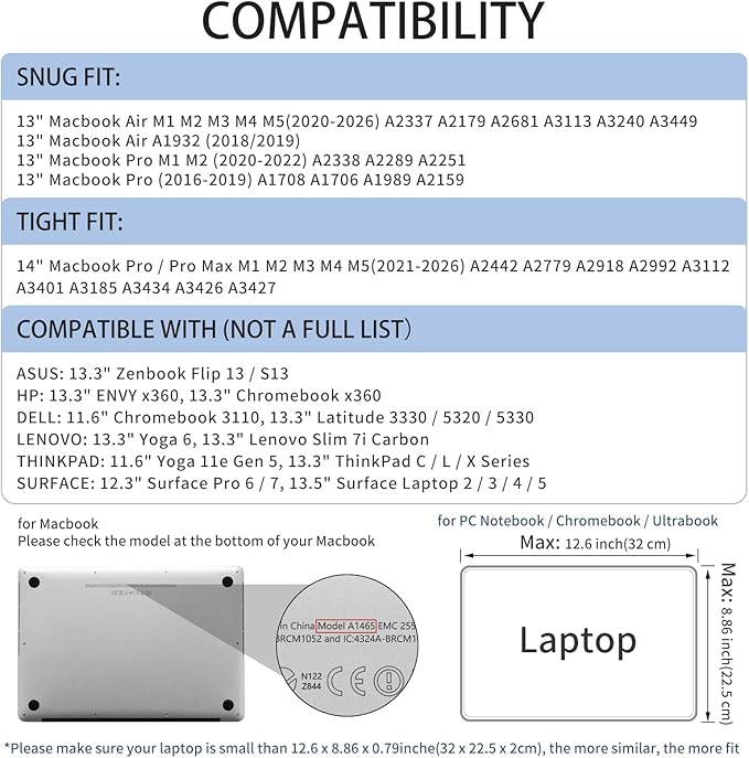 RAINYEAR 13 Inch Laptop Sleeve Compatible with 13.3" MacBook Air/Pro M1 M2 M3 M4 M5 A3449 A3240 A3113 A2681 A2338 Carrying Computer Bag Protective Cover Case(Gray)