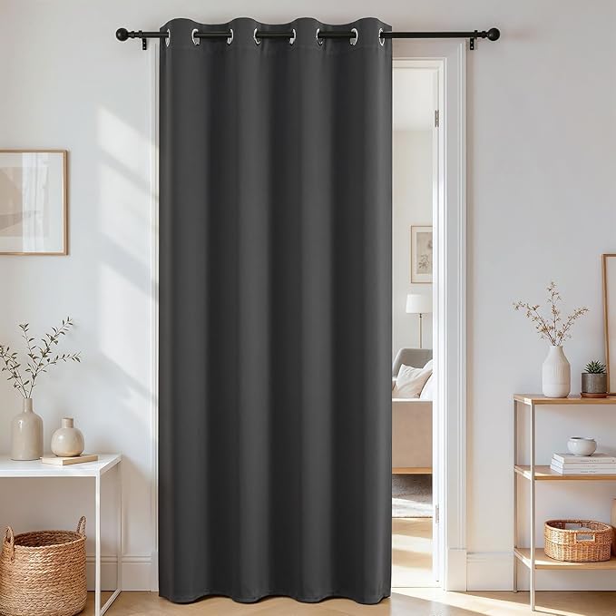 Joydeco Blackout Door Curtain for Doorway Privacy 108 Inches Long, Grommet Closet Curtain for Open Closet, Room Divider for Bedroom Living Room (Grey, 52Wx108L, 1 Panel)