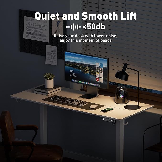48x24 in Electric Standing Desk,Adjustable Height with Wheels,White | Spliced Desktop,27.9"–46.8" Height Range,4 Memory Presets,Lockable Wheels,Headphone Hook,Sit Stand Desk,Home Office