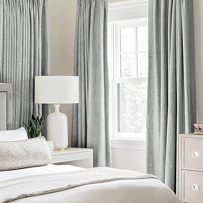 MIULEE Linen Curtains for Bedroom 100% Blackout Thermal Insulated Glacier Gray Grommet Room Darkening Curtains & Drapes for Living Room 52 x 90 Inch (2 Panels)