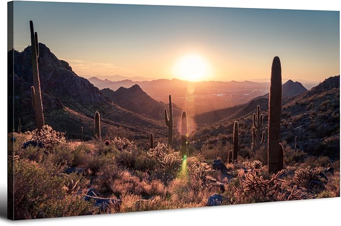 Western Sonoran Desert Wall Art Sunset Saguaro National Park Posters Saguaro Cactus Decor Arizona Mountain Pictures Southwestern Nature Landscape Canvas Prints Artwork for Living Room Bedroom 20x40"