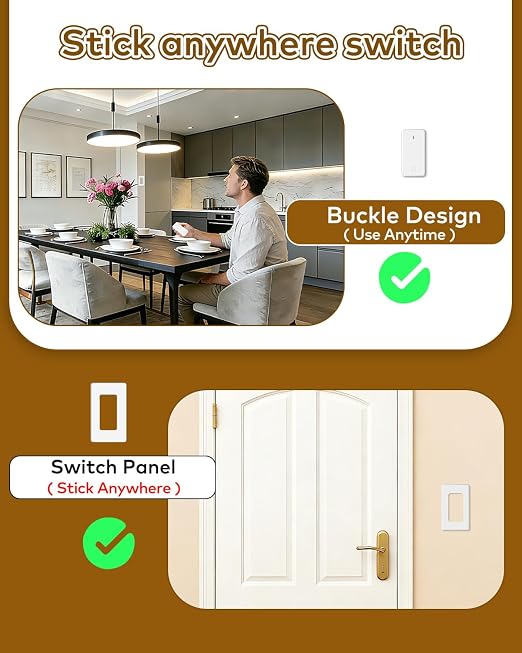 NineLeaf Wireless Remote Outlet Switch,Remote Lamp Switch,On Off Light Plug Decorator Switches Wall Mounted, 500FT, 15A/1500W LED, TUV List,Programmable, No Wiring,Lamp,Fans,Household Appliances