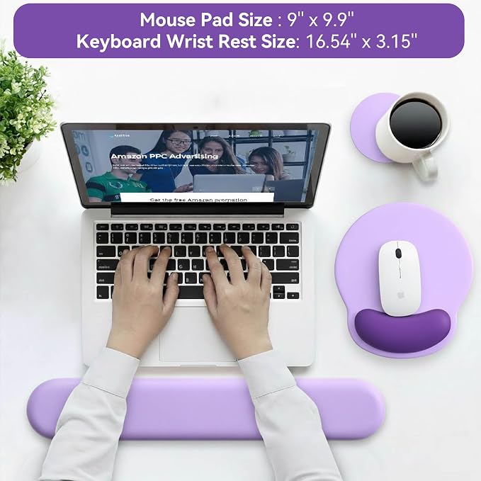Mouse Pad with Keyboard Wrist Rest,Ergonomic Mouse Pad Wrist Support PU Base with Coaster,Mousepad with Nonslip Base for Computer Laptop Keyboard Home&Office