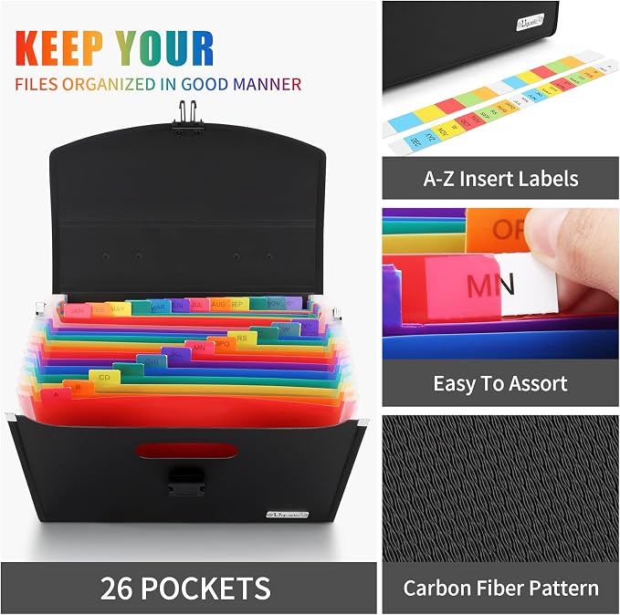Uquelic 26 Pockets Expanding File Folder - Accordion Savor Document Organizer Folio Upgraded Durable Buckle, Base with Ergonomic Portable Handle/Large A4 Letter Size Expandable File Organizer