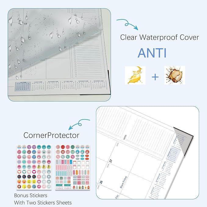 Desk Calendar 2026-2027 - 22" x 17", 18 Month Desk Calendar july 2026-2027 Dec, Large Monthly Desktop Calendar with Plastic Cover, Thick Paper, Corner Protectors - (2 Stickers Included)