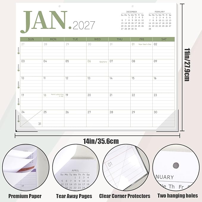 GuassLee Desk Calendar 2026, 19-Month Academic Hanging Desk/Wall Calendar From 2026 Jun-2027 Dec, 14" X 11" Monthly Planner with Thick Paper For Office Home School Desk Organizing