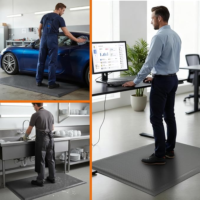 Nisorpa Anti Fatigue Mats Industrial 2' x 3' Ergonomic Standing Mat 15/16" Extra Thick Shop Floor Mat Kitchen Mats Heavy Duty Commercial Diamond Plate Support for Leg & Back Pain, Grey