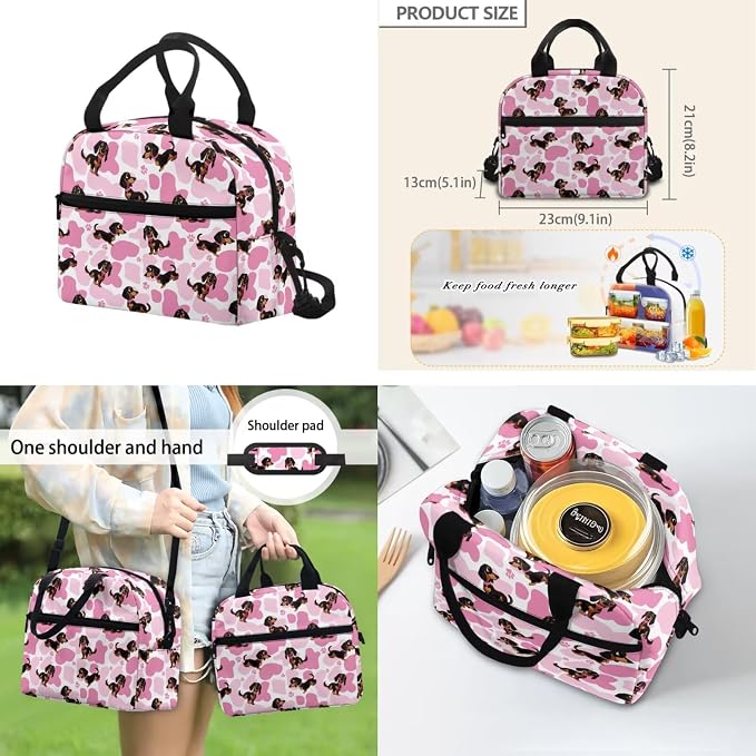 ZFRXIGN Cute Dachshund Dog Girls Backpack 17inch Elementary School Bookbag with Cute Pendant 4pc Backpack Set for Kids Girls Insulated Lunch Box Cow Print Pencil Case