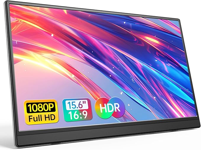 Portable Monitor 15.6 Inch 1080P USB-C HDMI Ultra-Slim Travel Monitor with Kickstand, for Laptop, PC, Mac Phone, PS, Xbox, Swich IPS Ultra-Thin Zero Frame Gaming
