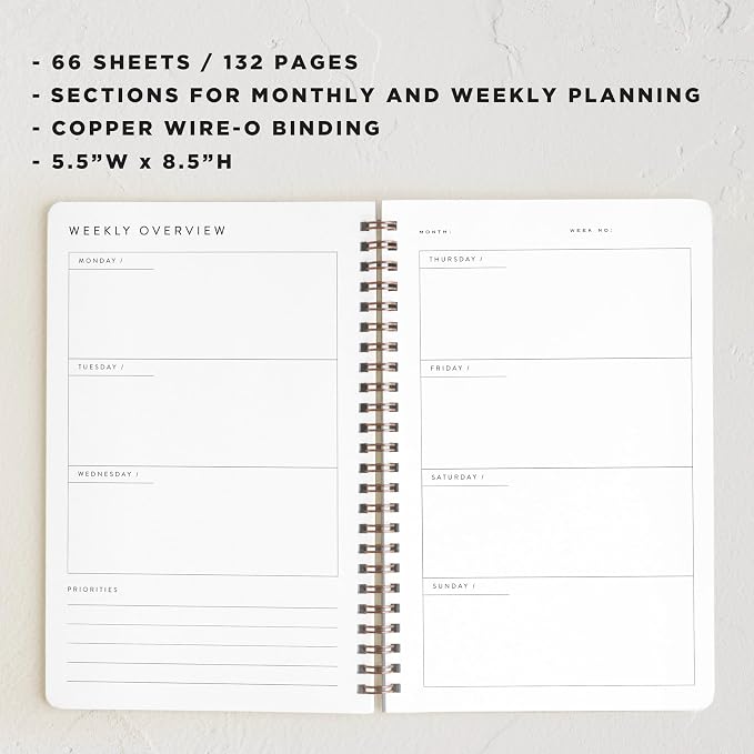 Minted Scalloped Gingham 2026 Weekly & Monthly Undated Planner, 5.5" x 8.5" Spiral Bound Notebook, 132 Pages, Durable Blue Pattern Planner for Office, School & Home Organization