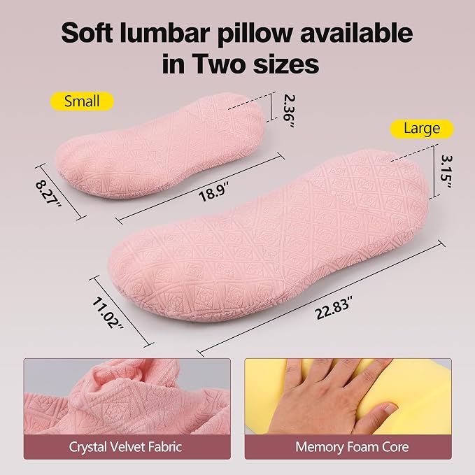 COMFYTHERA Lumbar Support Pillow for Sleeping Memory Foam Lumbar Support Cushion for Lower Back Pain Relief, Back Support Bed Pillow Waist Support (Pink, Large)