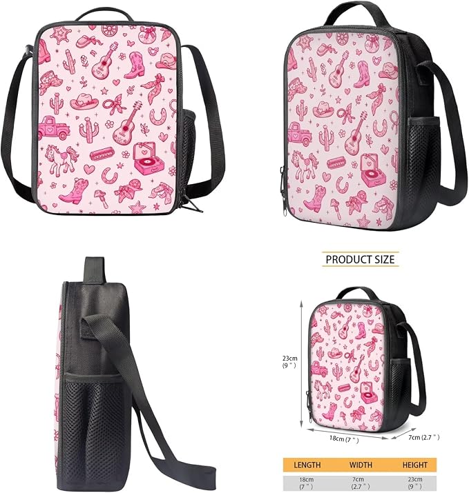 WELLFLYHOM 17 Inch Western Cowgirl School Backpack for Kids 5-6 Girls | Pink Book Bag with Lunch Box Pencil Case Water Bottle Case Back to School Supplies