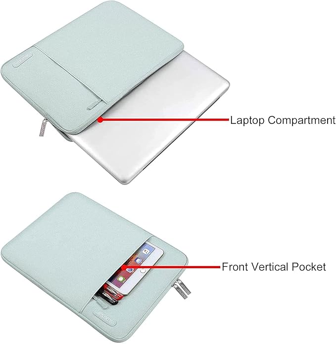 MOSISO Laptop Case 16 inch, 15-15.6 inch Laptop Sleeve Compatible with MacBook Pro 16 M5 M4 M3 M2 M1, HP Acer Dell Lenovo ASUS, Polyester Vertical Computer Sleeve Bag with Pocket, Mint Green