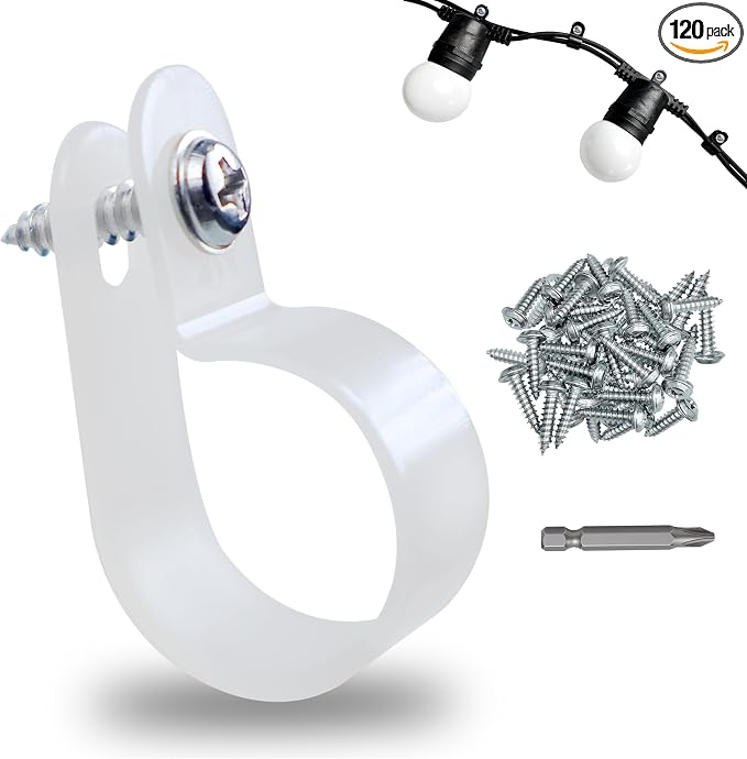 120 Pack 1/2 in Rope Light Clips ,Cable Clips | p-style Mounting Clips Plastic Cable Clamps for Wire Management