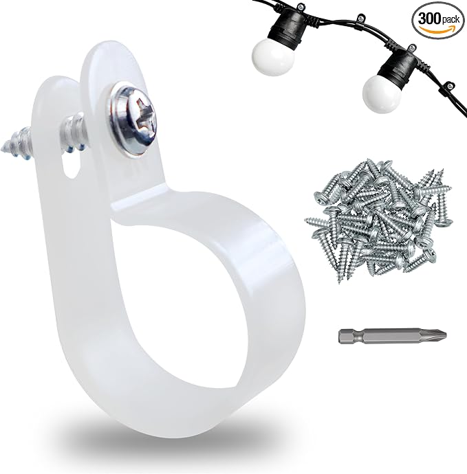 300 Pack 3/8 in Rope Light Clips ,Cable Clips | p-style Mounting Clips Plastic Cable Clamps for Wire Management
