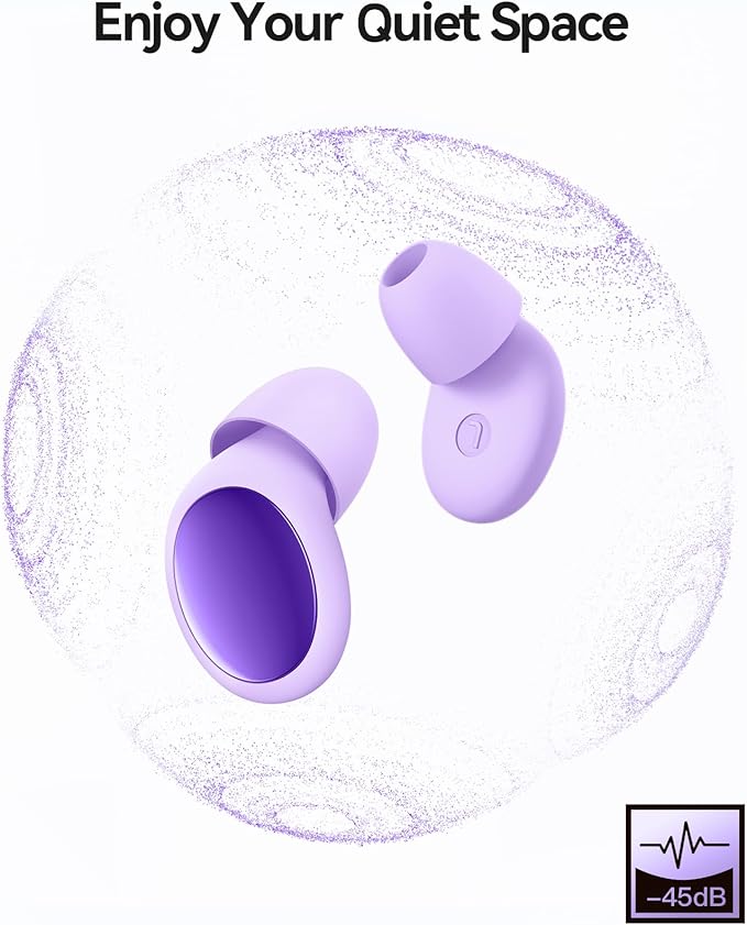 Ear Plugs for Sleeping 45dB Noise Cancelling Ear Plugs for Noise Reduction & Snoring, Concerts, Earplugs for Sleep,Sider Sleepers Airplane, Silicone Earplugs Reusable Concert Ear Plug+8Tip Violet
