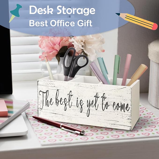 SNNDER the Best is Yet to Come Inspirational Pen Holder, Motivational Desk Decor, Positive Gifts Acrylic Pen Pencil Holder Organizer for Home Office Desk Accessories