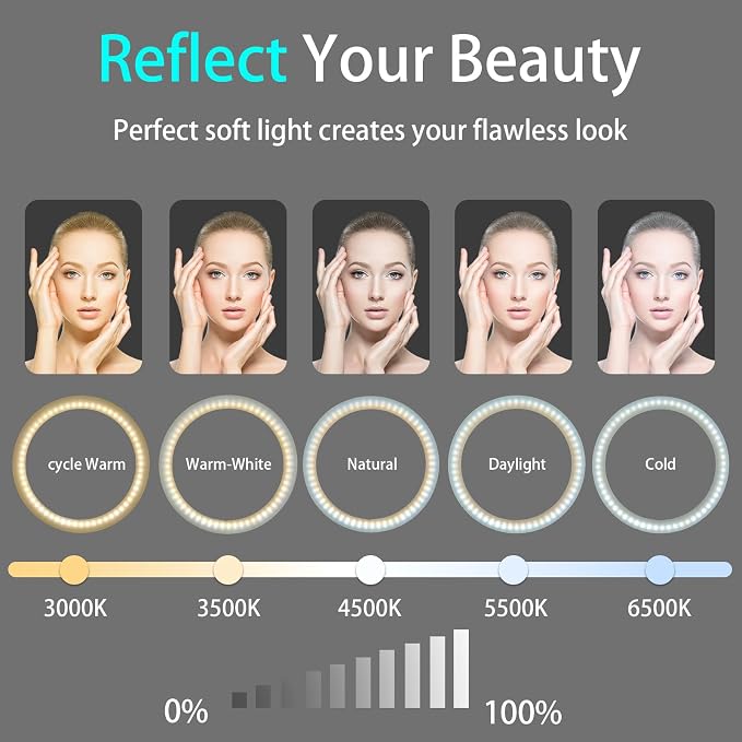 10" Desk Ring Light with Stable Tripod & Interchangeable Makeup Mirror/Phone Clamp, 120 LEDs 5 Dimmable Color & 10 Brightness Level, Ring Light for Desk/Zoom/TikTok/Makeup