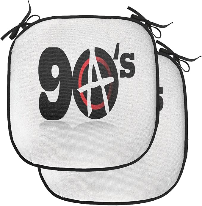 Lunarable 90s Chair Cushion Pads Set of 2, Nineties Revolution Energy Strength Fight Modern Times Victory Symbolic Art, Anti-Slip Seat Padding for Kitchen & Patio, 16"x16", Pale Grey Red Black
