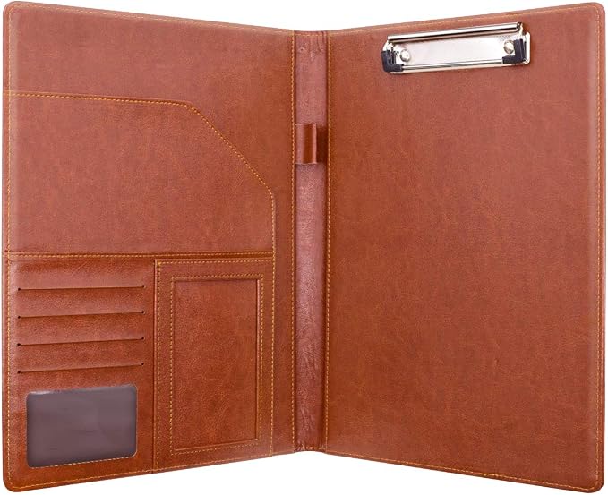 Padfolio Business/Resume Portfolio Folder, Leather Interview Portfolio Business Portfolio Portfolio Organizer with Legal Pad Folder Clipboard,Interview Folder for Men/Women, Light Brown