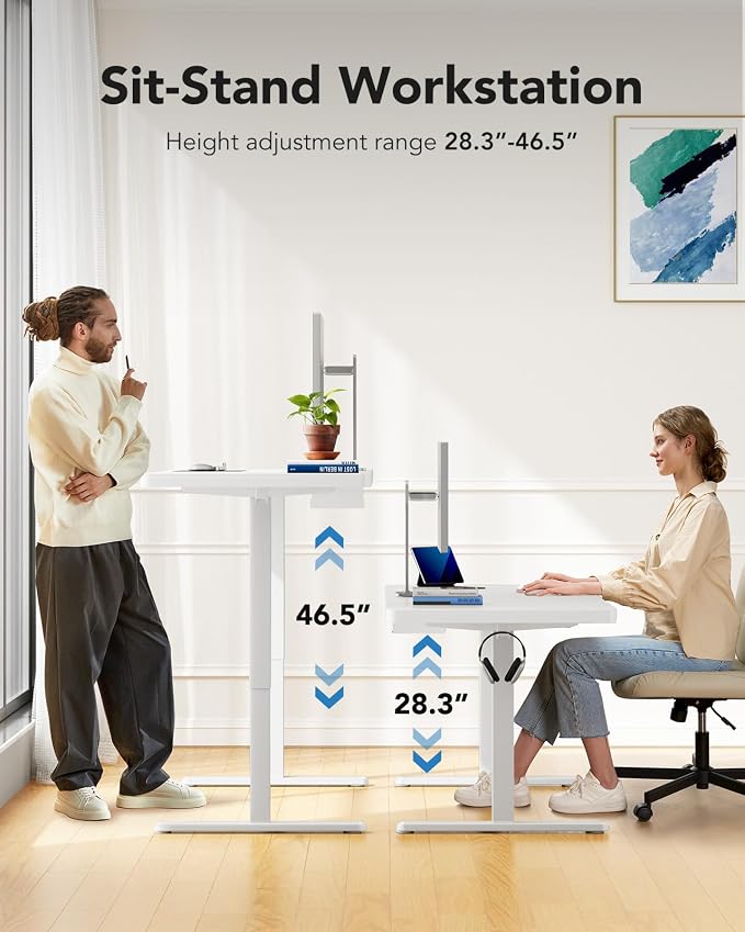 HUANUO Electric Standing Desk, 71 x 35 inch Large Height Adjustable Table, Powerful Brushless Motor, 4 Memory Preset, Sit Stand Up Desk, Home Office Computer Table with Thick T-Shaped Frame,White