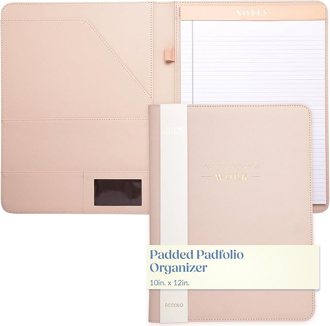 Deluxe Organizer Padded Padfolio, Portfolio Business Document Case with Ruled Letter-Size Perforated Writing Pad