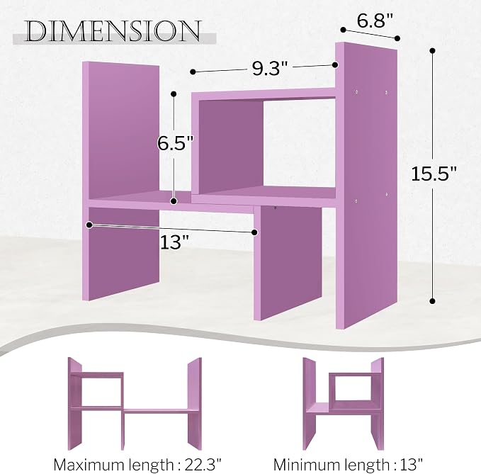 Jerry & Maggie Desktop Organizer Office Storage Rack Adjustable Wood Display Shelf Birthday Gifts Toy Home Decor Free Style Rotation Display True Natural Stand Shelf (Violet) | Wooden Desk Organizer, Cute Dorm & Cubicle Decor. Stores Makeup & Mini Plan...