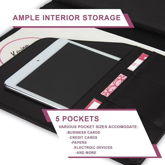Samsill Professional Faux-Leather Padfolio for Women with Magnetic Flap Closure, Pen Loop and Side-Loading Notepad, Black