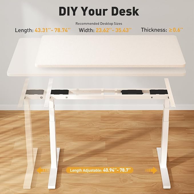 3 Stage Dual Motor Electric Pro Standing Desk Legs Only, 308lb Load Capacity, Height Adjustable from 23.6" to 49.3", Standing Desk Frame, Sit Stand Desk Base with 4 Memory Presets (White)