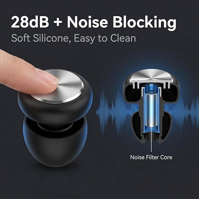 Ear Plugs for Noise Reduction – Reusable Silicone Earplugs with Filter Technology for Sleeping, Travel, Focus, Concerts & Motorcycling Ear Plug +8Tip (Bullet-Black)