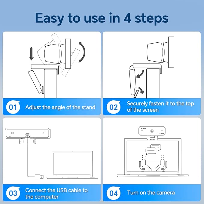 4K Webcam for PC with Dual Microphones, Autofocus USB Camera with Privacy Cover and Auto Light Correction, Plug and Play for Laptop, Mac, Zoom, Teams, Video Calls and Streaming