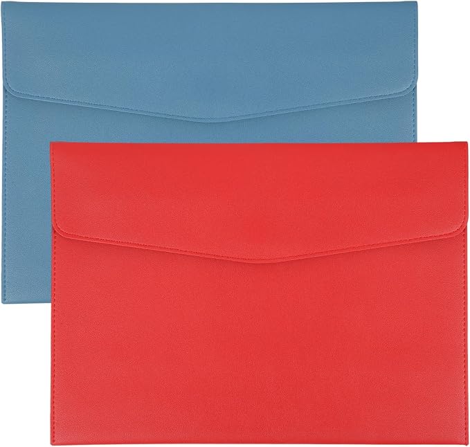 PATIKIL 2Pcs PU Leather A4 File Folder, Document Holder Envelope Waterproof Napa Texture Filing Organizer Portfolio Folder Case with Magnetic Snap Closure for Home Office, Light Blue, Red