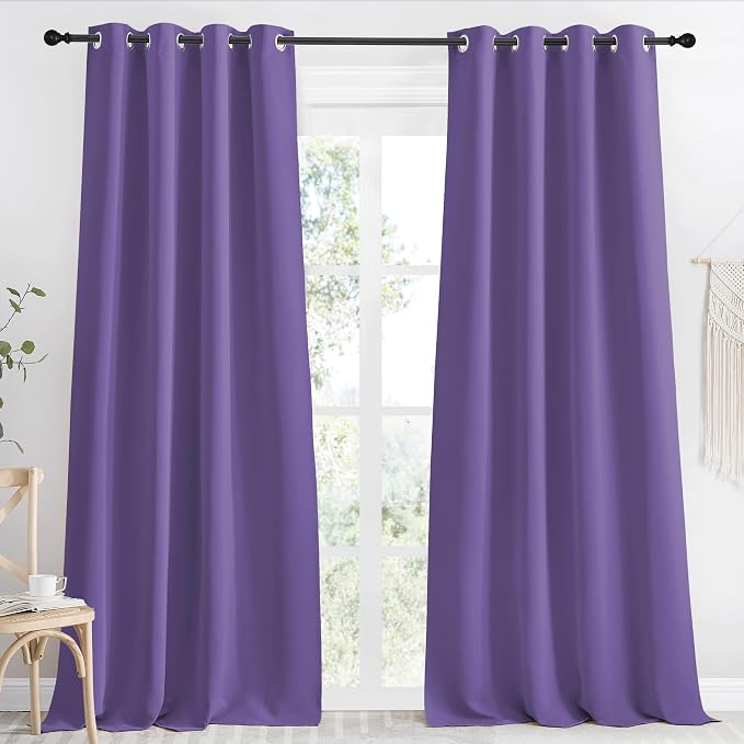NICETOWN Kitchen Blackout Window Curtain Panel, Lilac Purple, 1 Panel, 55 by 96 inches Long, Home Fashion Thermal Insulated Solid Grommet Room Darkening Drape for Apartment