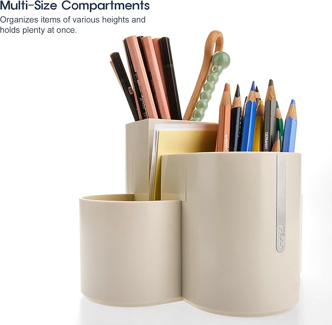 Aesthetic Desk Organizer [Sand Beige] - Multi-Compartment Pen Holder & Remote Control Caddy, Modern Vanity Makeup Brush Organizer, Premium Stationery Storage (Made In Korea)