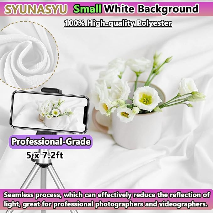 5x7.2ft White Backdrop for Photoshoot, Premium Quality White Background Screen Polyester Picture Photography Backdrop Photoshoot Accessories Content Creator Background for Studio Video Photo Booth