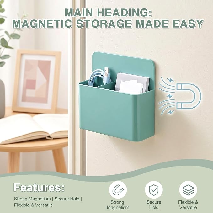 Crtiin 3 Pcs Magnetic Pen Holder Set for Refrigerator, Magnetic Desk Organizer with 1 Large 2-Compartment and 2 Small Holders, Marker Holder for Refrigerator, Whiteboard, Home Office(Sage Green)