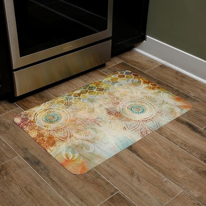 J&V TEXTILES Anti Fatigue Cushioned Comfort Mat, Ergonomically Durable, Supportive, Padded, Thick and Washable, Stain-Resistant, Kitchen, Garage, Office Standing Desk Mats (Boho Study Floral)*
