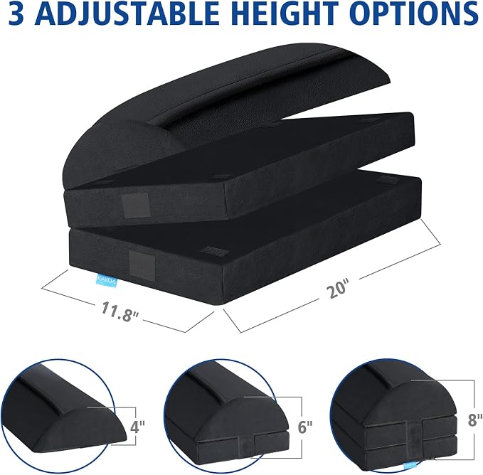 Kayfia Adjustable Foot Rest Under Desk at Work, Foot Stool with Gel Foam | XXL 20in size, 3 adjustable heights for ergonomic leg support. Soft gel foam, detachable layers, foot-warming pocket