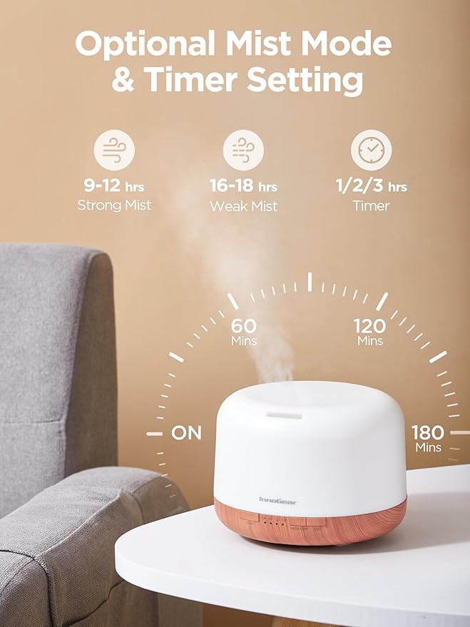 InnoGear 500ml Essential Oil Diffuser with Remote Control, Premium Ultrasonic Aromatherapy Diffusers Scent Humidifier Vaporizer Auto-Off Timer for Large Room Home, Yellow