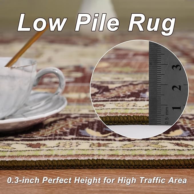 Macgace 6x9 Mousse Brown Area Rug for Living Room, Machine Washable Rugs with Non-Slip Backing for Bedroom, Vintage Medallion Carpet Dining Room Office Kids Room Decor