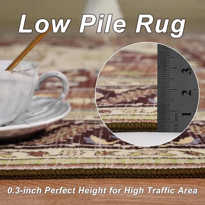 Macgace 4x6 Mousse Brown Area Rug for Living Room, Machine Washable Rugs with Non-Slip Backing for Bedroom, Vintage Medallion Carpet Kitchen Laundry Kids Room Decor
