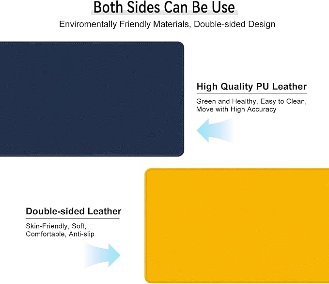 Dual Sided Leather Desk Mat - Waterproof Desk Pad - Ideal for Large Mouse Pad and Desk Mats on Top of Desks (Dark Blue, 25"*13")